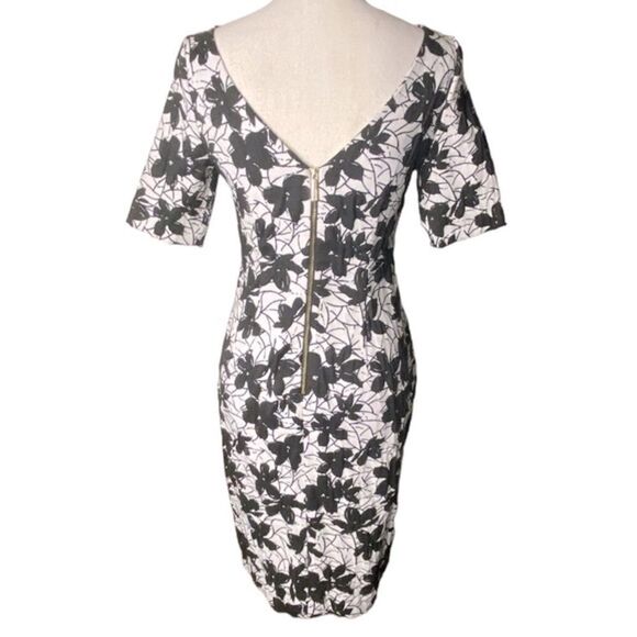 CALVIN KLEIN Wm’s Sz 6 Black White Floral Jacquard Stretch Retro Sheath Dress - Picture 3 of 5